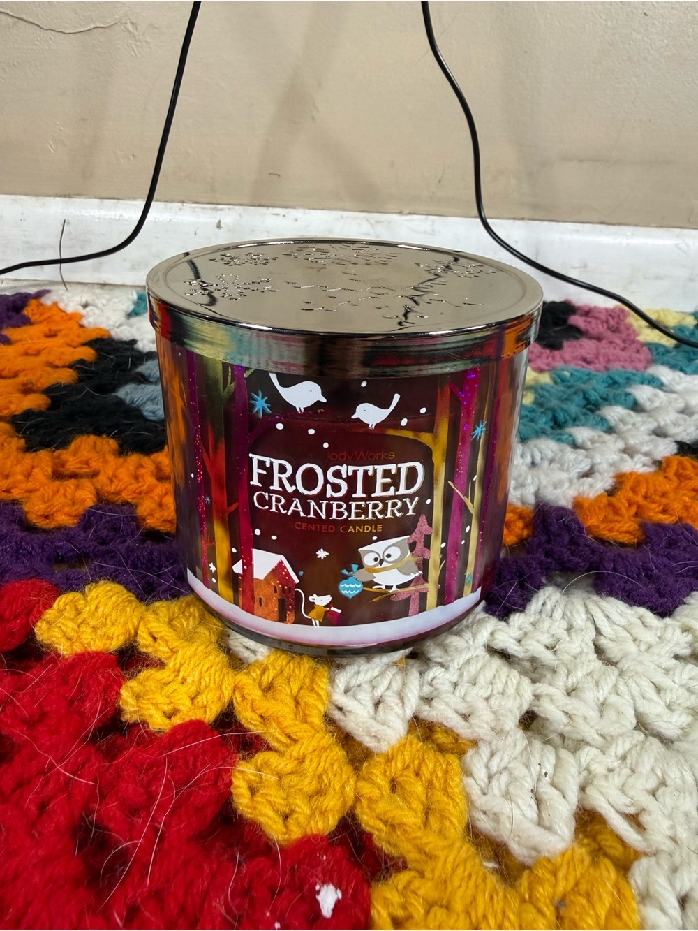 Bath & Body Works Frosted Cranberry Holiday Candle - Red & Gold Accents